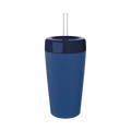 KeepCup Commuter Cold Cup L 16oz in Cobalt Ink, shown at a front angle against a white background, featuring a navy blue body with embossed logo, darker navy lid, and clear reusable straw.