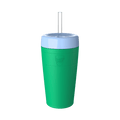 KeepCup Commuter Cold Cup L 16oz in Emerald, featuring a vibrant green insulated body with pale blue lid and clear reusable straw, shown at a slight angle against a white background.