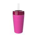 KeepCup Commuter Cold Cup L 16oz in Fuchsia Burgundy, featuring a bright pink body with a deep burgundy lid and clear reusable straw, shown against a plain white background.