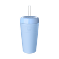 KeepCup Commuter Cold Cup L 16oz in Orchid, a light blue reusable cup with matching lid and clear straw, shown against a white background.
