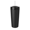 KeepCup Commuter Cold Cup XL 20oz in Black, shown in a studio product shot against a white background, featuring the tall insulated tumbler with matte black body, glossy black lid, and clear reusable straw.
