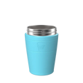 KeepCup Helix Stainless Steel Base in Cloud, a light blue reusable cup with silver stainless steel rim, shown from a front angle against a white background.