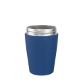 KeepCup Helix Stainless Steel Base in Cobalt, M 12oz size, shown from a front angle against a plain white background. The reusable cup features a deep blue sleeve with embossed KeepCup logo and a silver stainless steel rim.