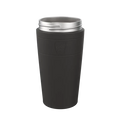 KeepCup Helix Stainless Steel Base in Black, L 16oz, shown from a front angle against a neutral background, featuring a matte black exterior with embossed KeepCup logo and silver stainless steel rim.
