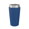 KeepCup Helix Stainless Steel Base L 16oz in Cobalt, shown upright against a plain background, featuring a deep blue sleeve with embossed logo and silver stainless steel rim.