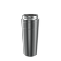 Helix Stainless Steel Cup Base in a brushed gunmetal finish, shown at a slight angle against a white background, displaying the tapered body, subtle KeepCup logo and threaded rim for lid attachment.
