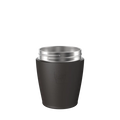KeepCup Helix Stainless Steel Base in Black, S 8oz size, shown from a front angle against a white background, featuring the embossed KeepCup logo on the dark thermal sleeve and silver stainless steel rim at the top.