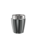 KeepCup Helix Stainless Steel Base in Nitro, a dark gunmetal grey S 8oz cup with brushed finish and embossed logo, shown at a slight angle against a white background.
