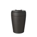 KeepCup Commuter M 12oz in Black, shown in a front-facing studio shot displaying the matte black reusable cup with flip-top lid and embossed KeepCup logo on the cup base.
