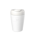 KeepCup Commuter M 12oz in Bone White, shown in a front-facing product shot against a plain white background, displaying the cup's clean minimalist design with matching lid and embossed logo.