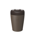 KeepCup Commuter M 12oz in Chocolate, featuring a taupe-brown double-walled cup body with embossed KeepCup logo and dark brown lid with sipper closure, shown against a plain white background.