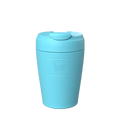KeepCup Commuter M 12oz in Cloud, a light blue reusable coffee cup with secure flip-top lid, shown from the front against a white background displaying the embossed KeepCup logo.