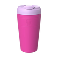 KeepCup Commuter L 16oz in Fuchsia Lilac, featuring a bright pink reusable cup body with a lilac lid and flip-top closure, shown against a plain white background.