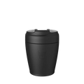 KeepCup Commuter S 8oz in Black, shown in a front-facing product shot against a white background, featuring the signature KeepCup logo embossed on the reusable cup body with a secure sipper lid.