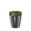 KeepCup Commuter S 8oz in Nitro Pine, featuring a brushed stainless steel body with an pine green lid, shown from a front angle against a white background.