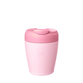 KeepCup Commuter S 8oz in Pashmak Pink, featuring a light pink body with a darker rose-coloured lid and flip-top closure, shown against a white background with the embossed KeepCup logo visible on the cup.