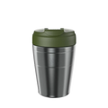 KeepCup Commuter M 12oz in Nitro Pine, featuring a stainless steel body with pine green lid, shown front-on against a white background.