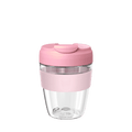 KeepCup Commuter Light M 12oz in Pashmak Pink, featuring a clear lightweight plastic cup with a soft pink silicone band and matching pink lid with sipper closure, shown against a white background.