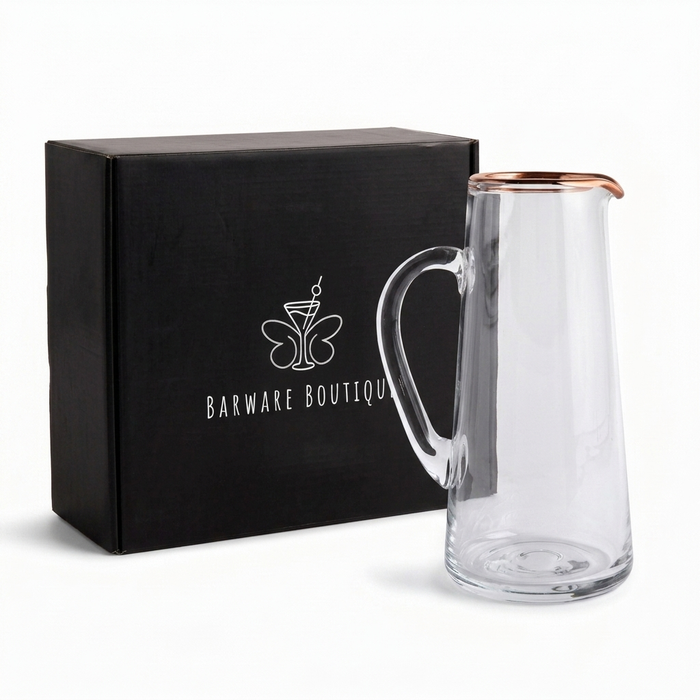 Copper Rimmed Glass Pitcher