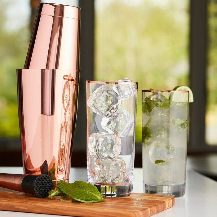 Copper Rimmed Highball Glass - Set of Four
