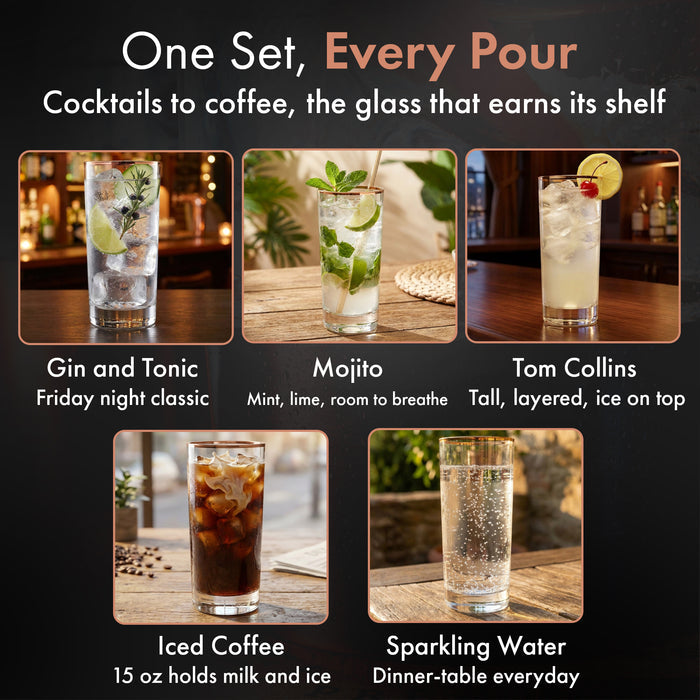 Copper Rimmed Highball Glass - Set of Four