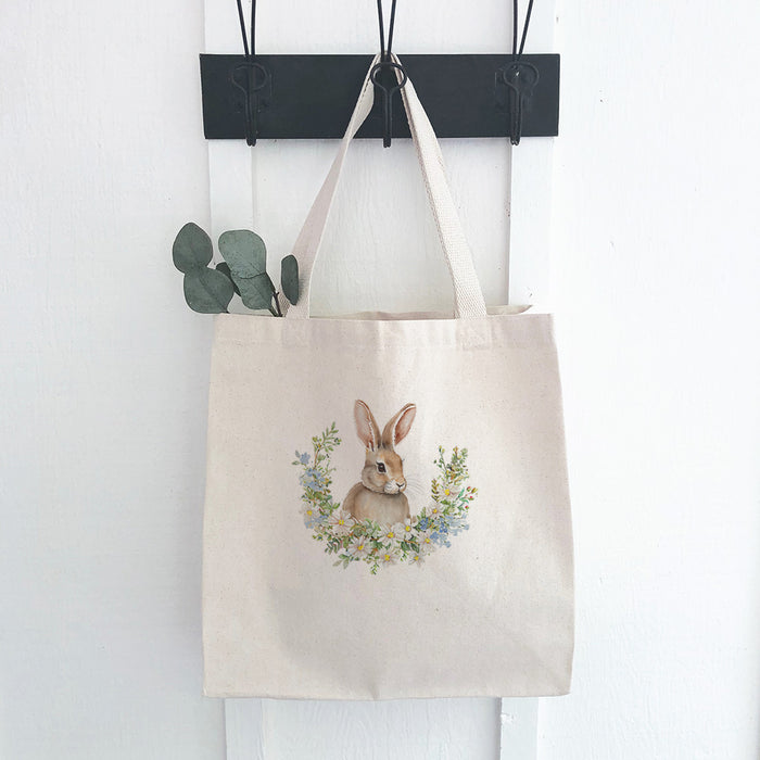 Daisy and Bunny Wreath - Easter Canvas Tote Bag