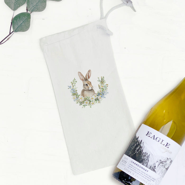 Daisy and Bunny Wreath - Easter Canvas Wine Bag