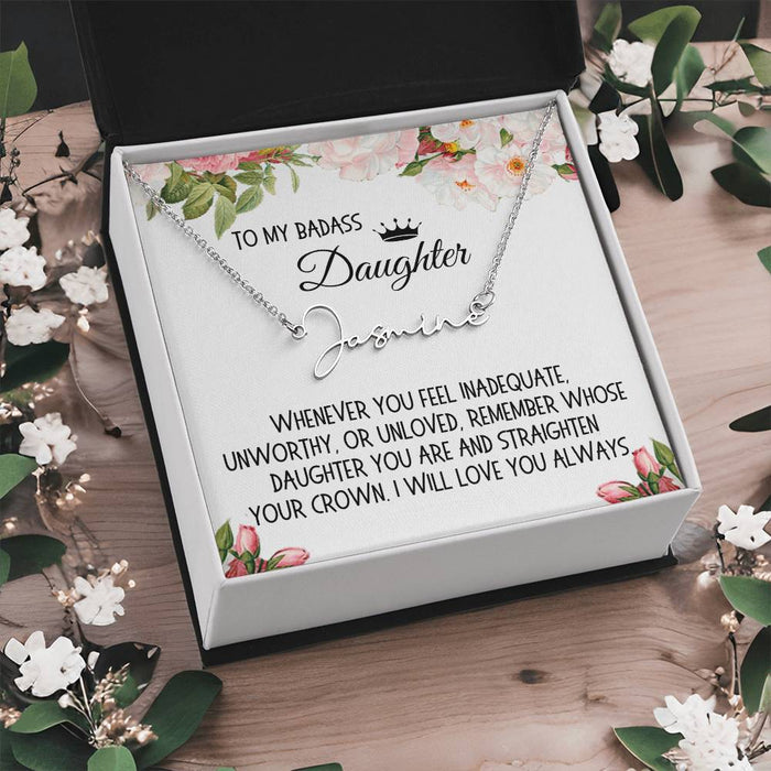 Daughter Gift, Signature Name Necklace: Straighten Your Crown