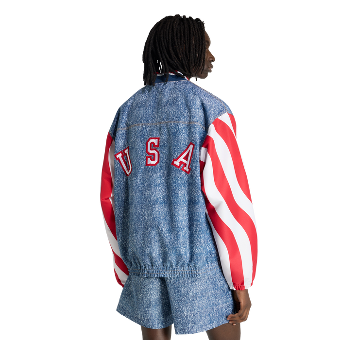 adidas Denim Graphic Track Top | White / Dark Blue | Men's