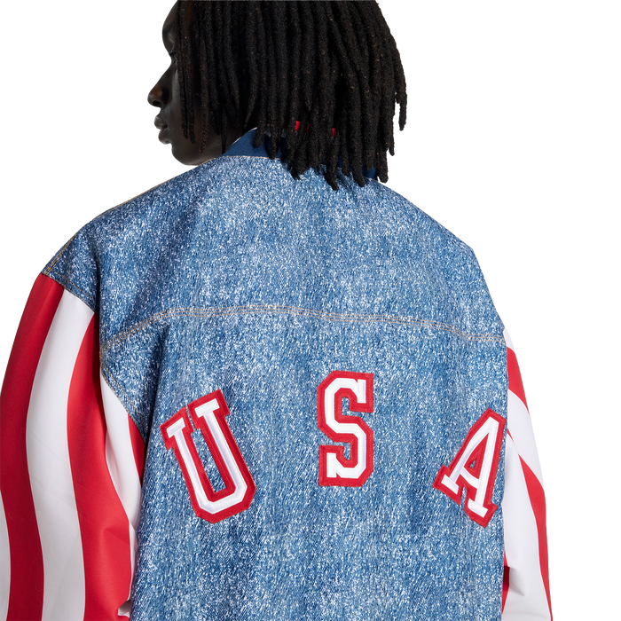 adidas Denim Graphic Track Top | White / Dark Blue | Men's