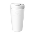 White KeepCup Commuter L 16oz reusable coffee cup shown in a front-facing product shot against a plain white background, featuring the KeepCup logo embossed on the cup body and a secure flip-top lid.