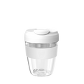 KeepCup Design Your Own Commuter Light reusable coffee cup in white, featuring a clear lightweight plastic body, white silicone band, and white lid with flip-top closure, shown against a plain white background.