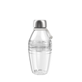 KeepCup Helix Bottle Light in clear plastic with silver stainless steel lid, shown from a front angle against a white background, featuring a carry loop and measurement markings visible through the transparent body.