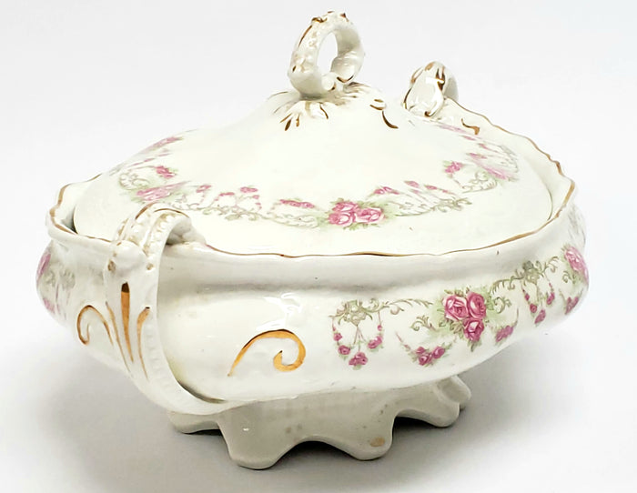 Early Oval Covered Vegetable Bowl, Pink Rose Swags by Johnson Brothers England