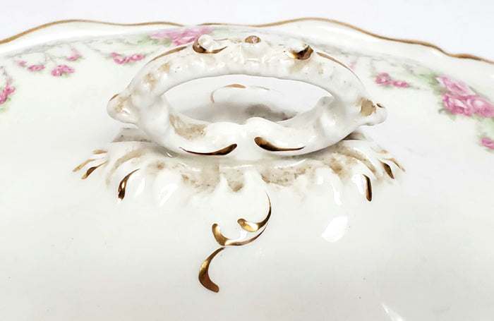 Early Oval Covered Vegetable Bowl, Pink Rose Swags by Johnson Brothers England