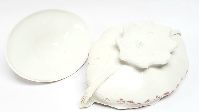 Early Oval Covered Vegetable Bowl, Pink Rose Swags by Johnson Brothers England
