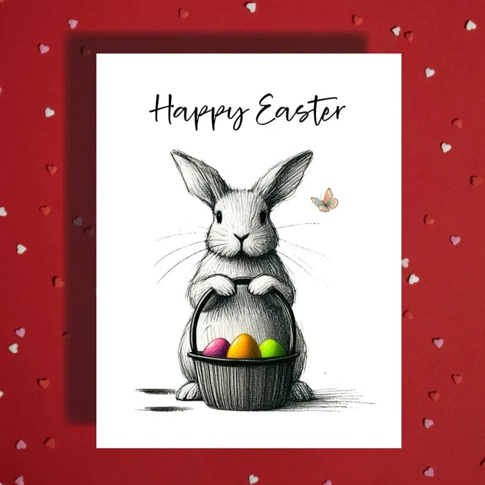 Easter Bunny Card – Classic Basket Eggs Spring Greeting