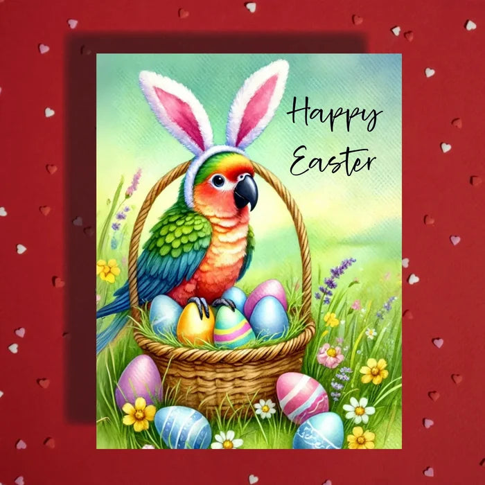 Easter Parrot Greeting Card – Cute Bunny Ears Bird Spring Greeting