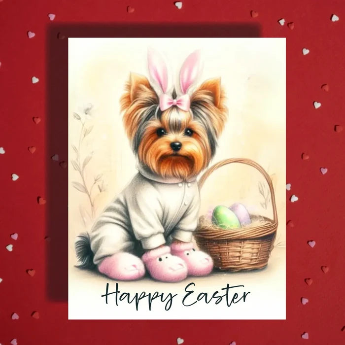 Easter Yorkie Greeting Card – Bunny Ears Yorkshire Terrier Spring Greeting