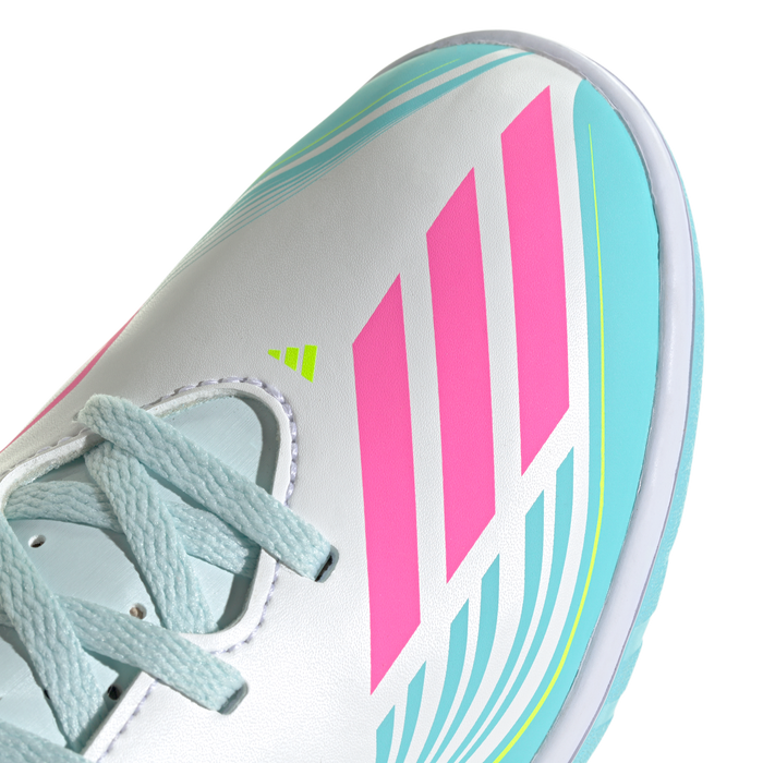 adidas F50 Club Indoor Messi Soccer Shoes | White / Lucid Pink / Flash Aqua | Kid's