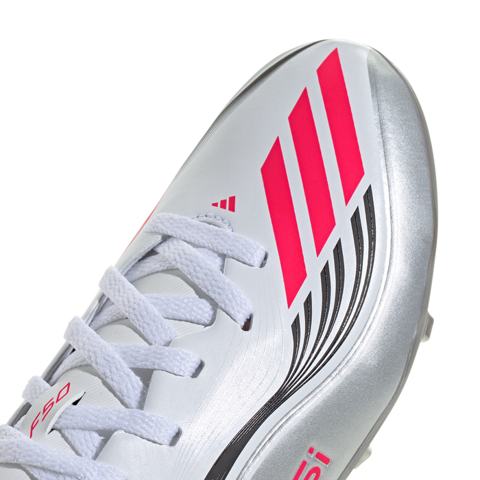 adidas F50 Messi League Firm/Multi-Ground Cleats | Cloud White / Lucid Red / Silver Metallic | Kid's