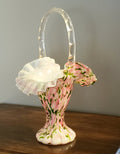 Fenton 11" Handled Basket Rose Aventurine Vasa Murrhin Art Glass ~ Mid Century