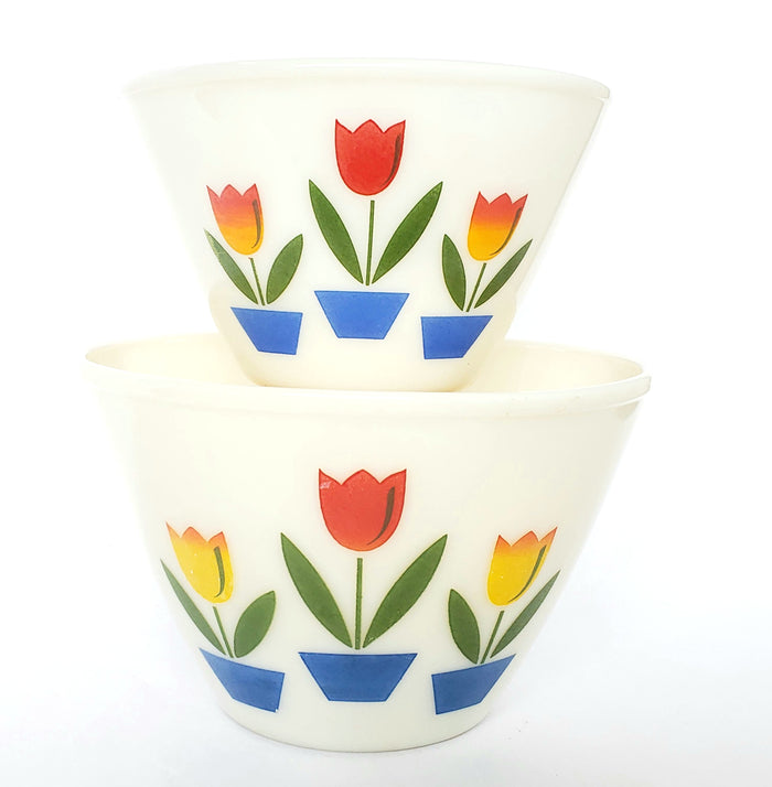 Fire King Tulip Deep Glass Mixing Bowl Set of 4 by Anchor Hocking ~1940's