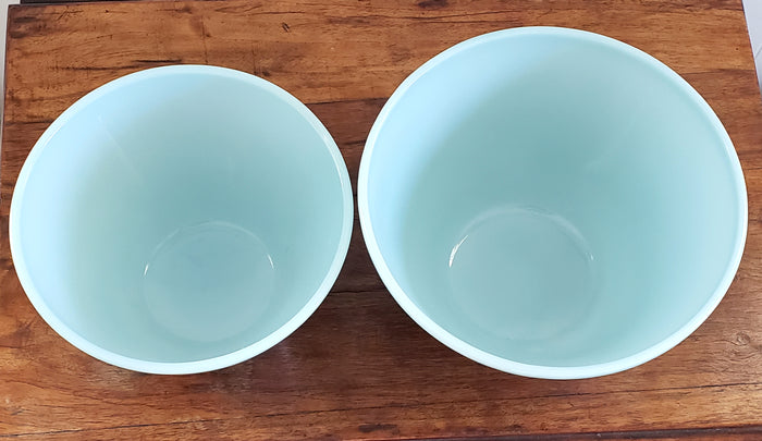 Fire King Turquoise Blue Deep Mixing Bowls Set of 2 by Anchor Hocking