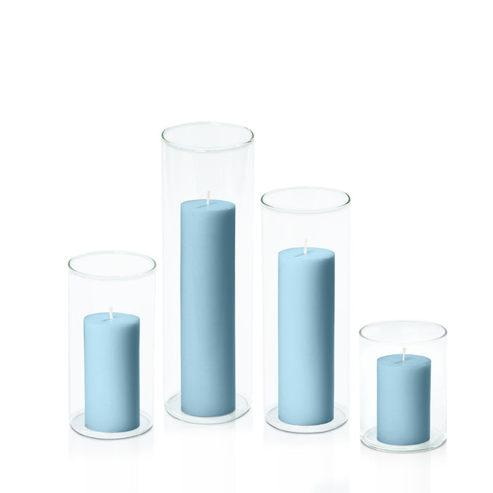 French Blue 5cm Pillar in 8cm Glass, Sm - Set of 6