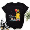 Funny Black Cat Print T-shirt for Women - myfunfarm