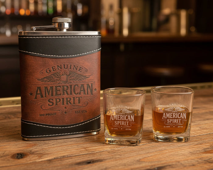 GENUINE AMERICAN SPIRIT – Flask & Shot Glass Gift Set