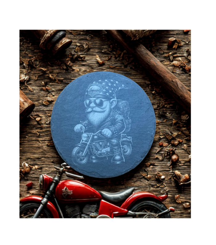 Gnome Biker Male Sunglasses/Backpack-Slate Coaster Round