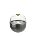 KeepCup Go Bowl Luxe in Nitro Pine, featuring a dark metallic green stainless steel base with a clear domed lid and olive green silicone knob, shown against a white background.