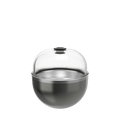 KeepCup Go Bowl Luxe in Nitro, featuring a rounded stainless steel base in dark metallic grey with a clear domed lid and black stopper, shown from a front angle against a white background.